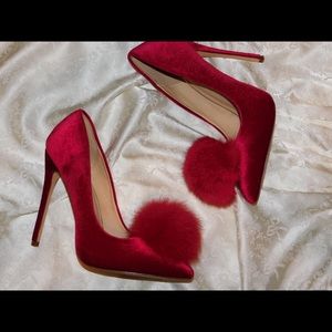 Red Fur heels size 10